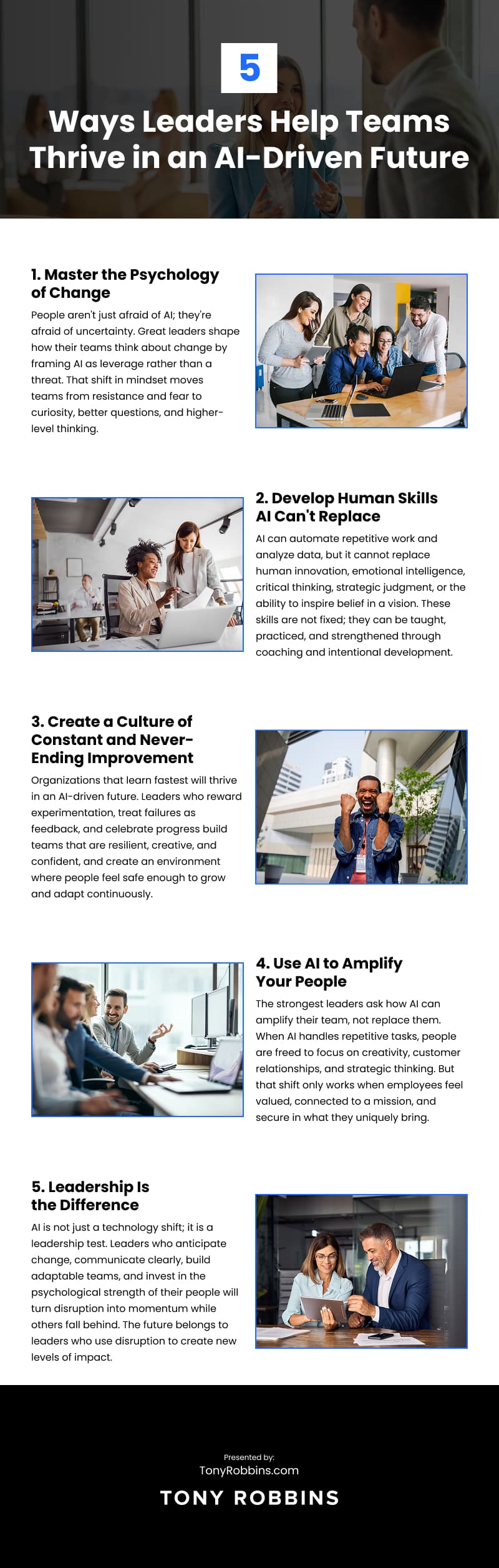 5 Ways Leaders Help Teams Thrive in an AI-Driven Future Infographic
