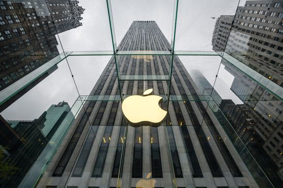 looking up at the apple store in new york city .