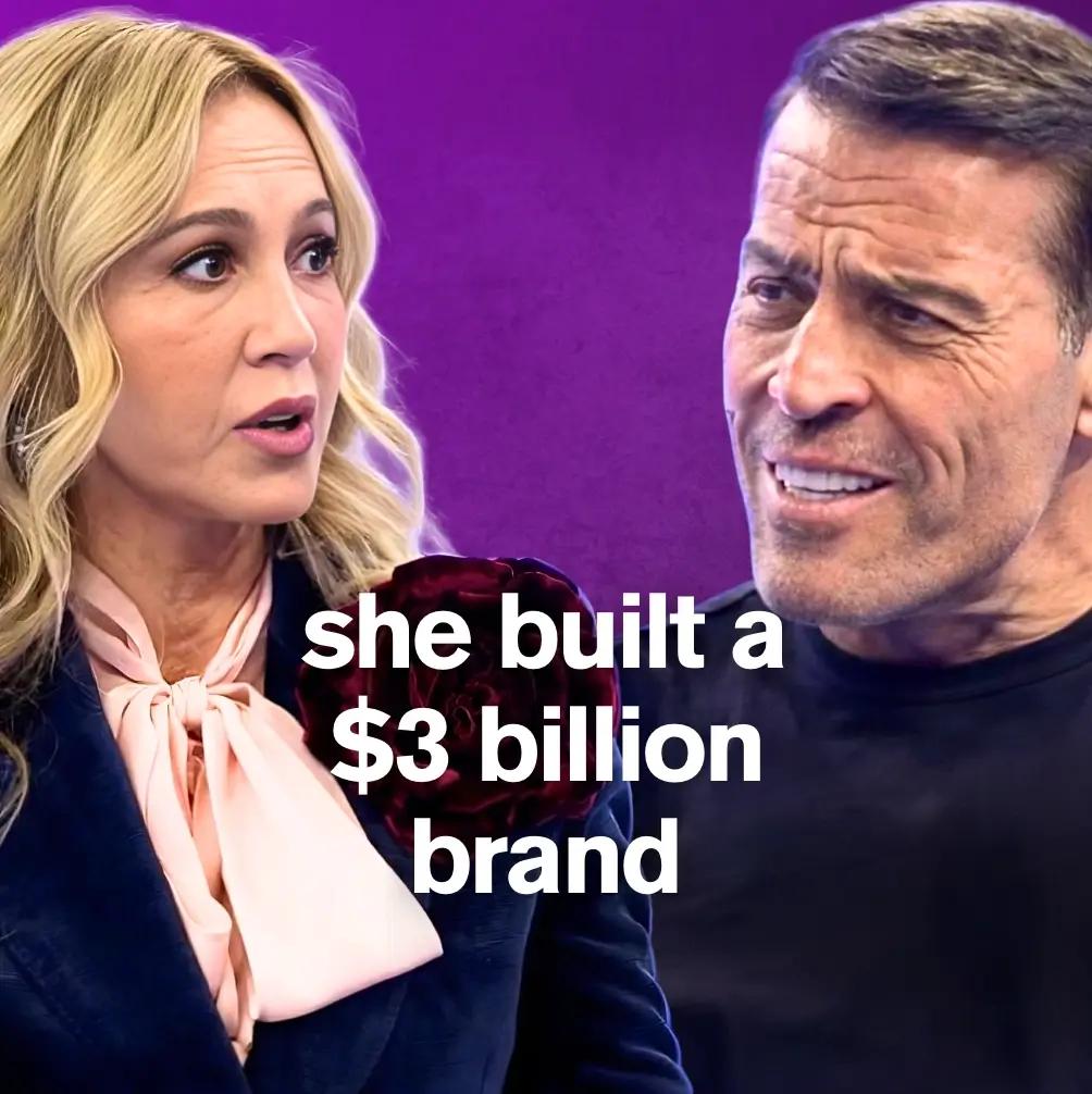A blonde woman and Tony Robbins with the text "BANKRUPT TO $3 BILLION" between them on a purple background.