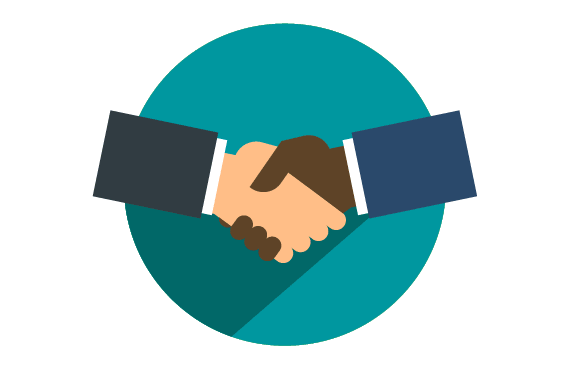 two hands shaking in a blue circle with a white background