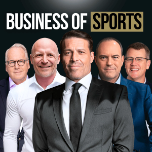 Tony Robbins and four other men in business attire under the title "BUSINESS OF SPORTS".