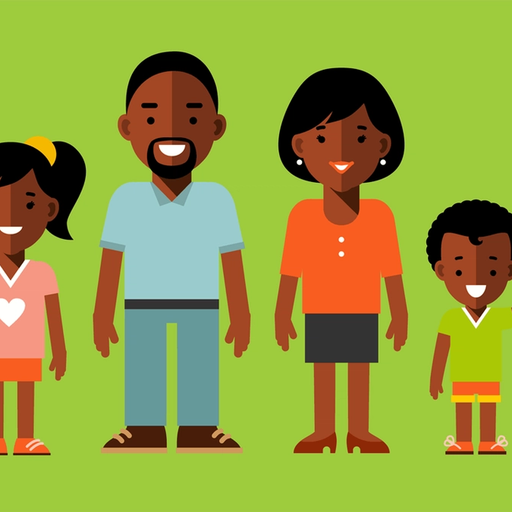 a family standing next to each other with a dog