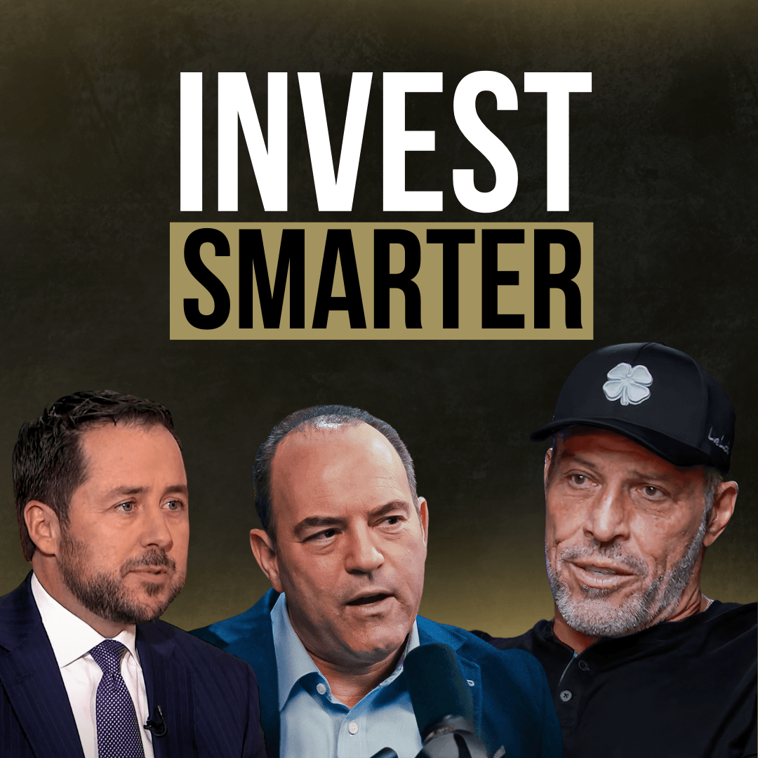 INVEST SMARTER text above three men, including Tony Robbins in a black cap.