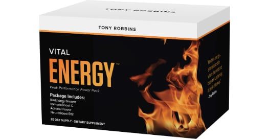 a box of vital energy by tony robbins on a white background .