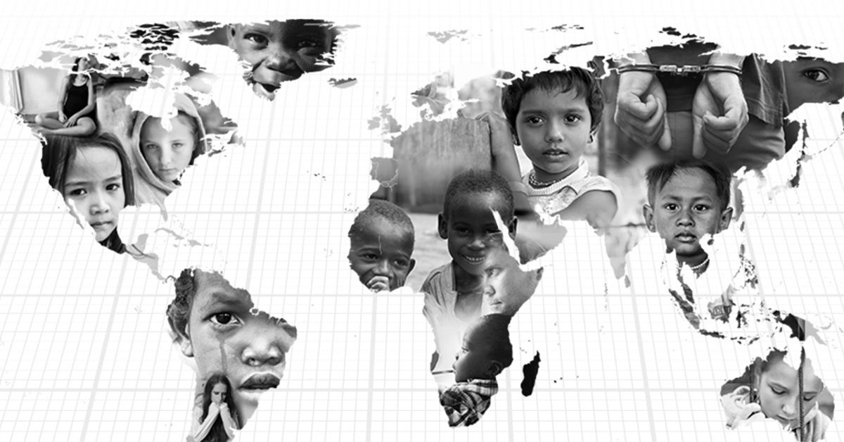 Hidden in plain sight image of global map with insets of children