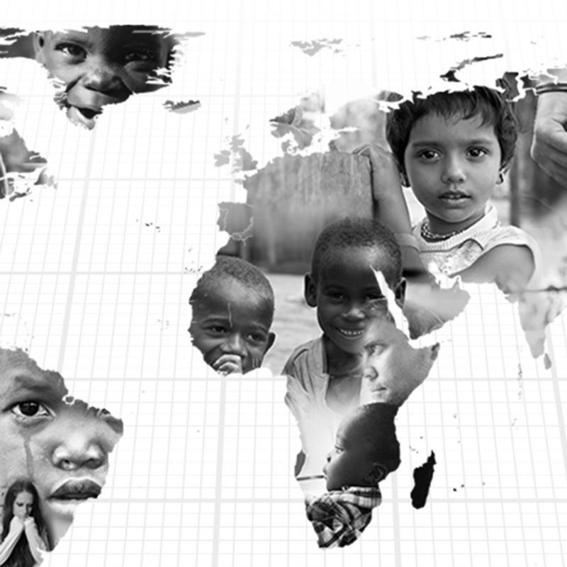 Hidden in plain sight image of global map with insets of children
