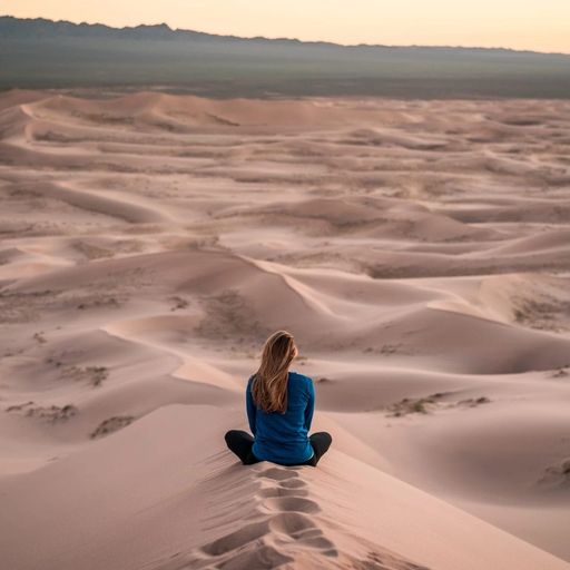 a woman is sitting on top of a sand dune in the desert .