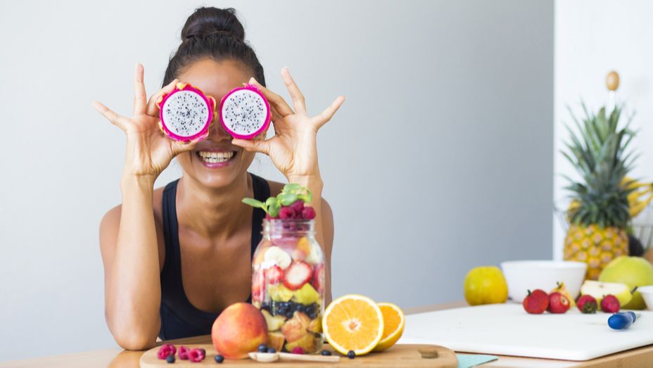 Woman happy with her fruits