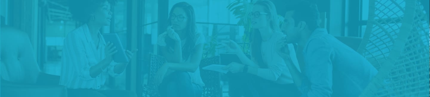 a group of people are standing next to each other on a blue background .