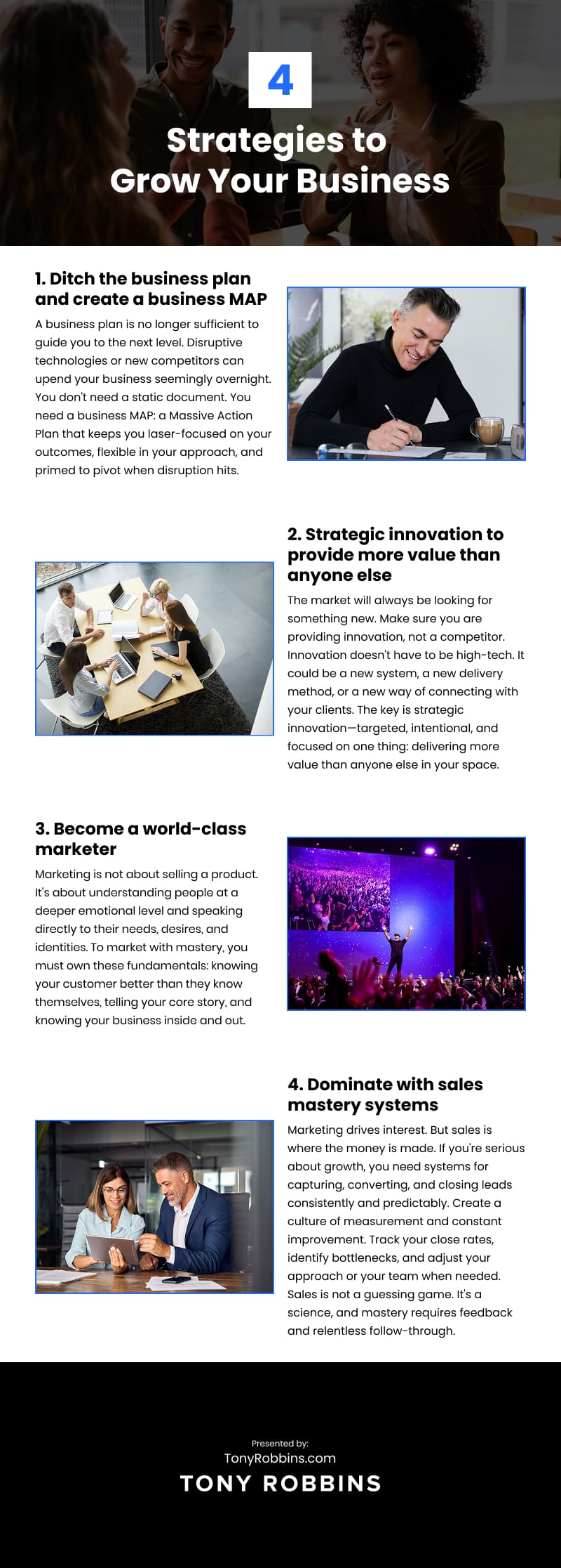 4 Strategies to Grow Your Business Infographic