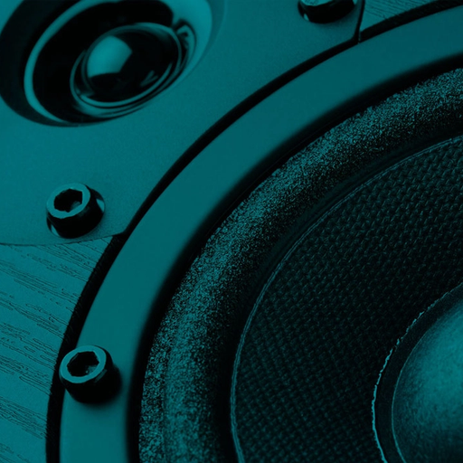 a close up of a speaker with a blue background