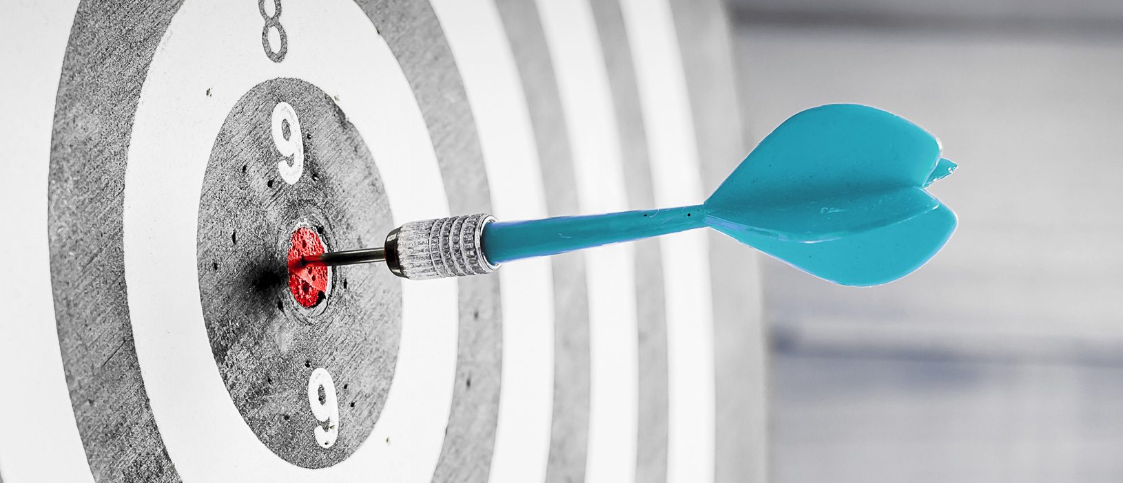 a blue dart is hitting the center of a target .