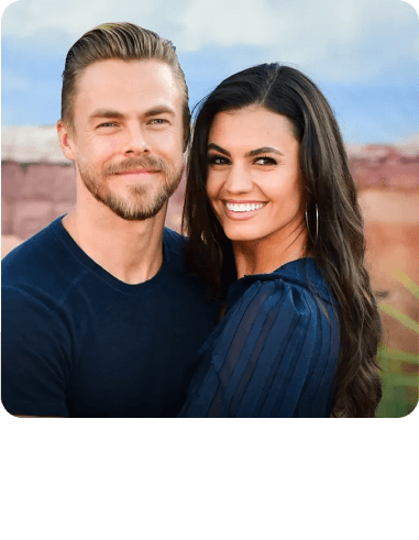 Derek Hough & Hayley Erbert Hough are posing for a picture and smiling