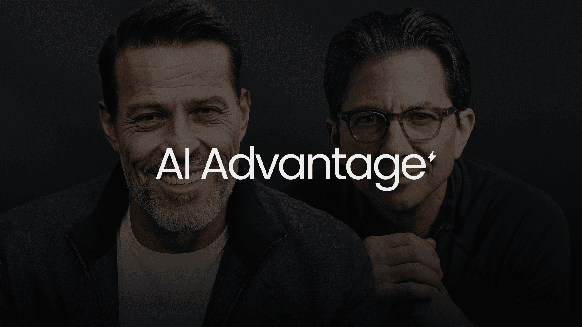 a black and white photo of two men with the words " al advantage " on the bottom