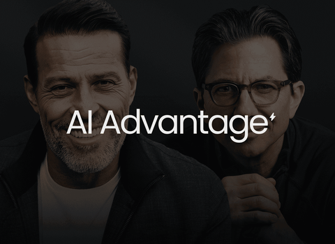 a black and white photo of two men with the words " al advantage " on the bottom