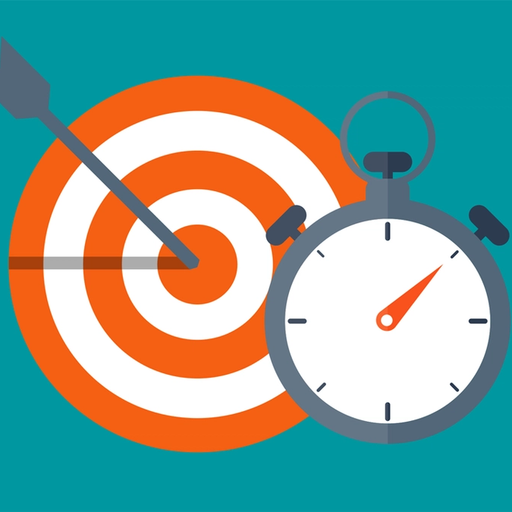 an arrow is hitting the center of a target next to a stopwatch