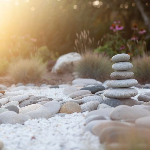 a pile of rocks stacked on top of each other in a garden .
