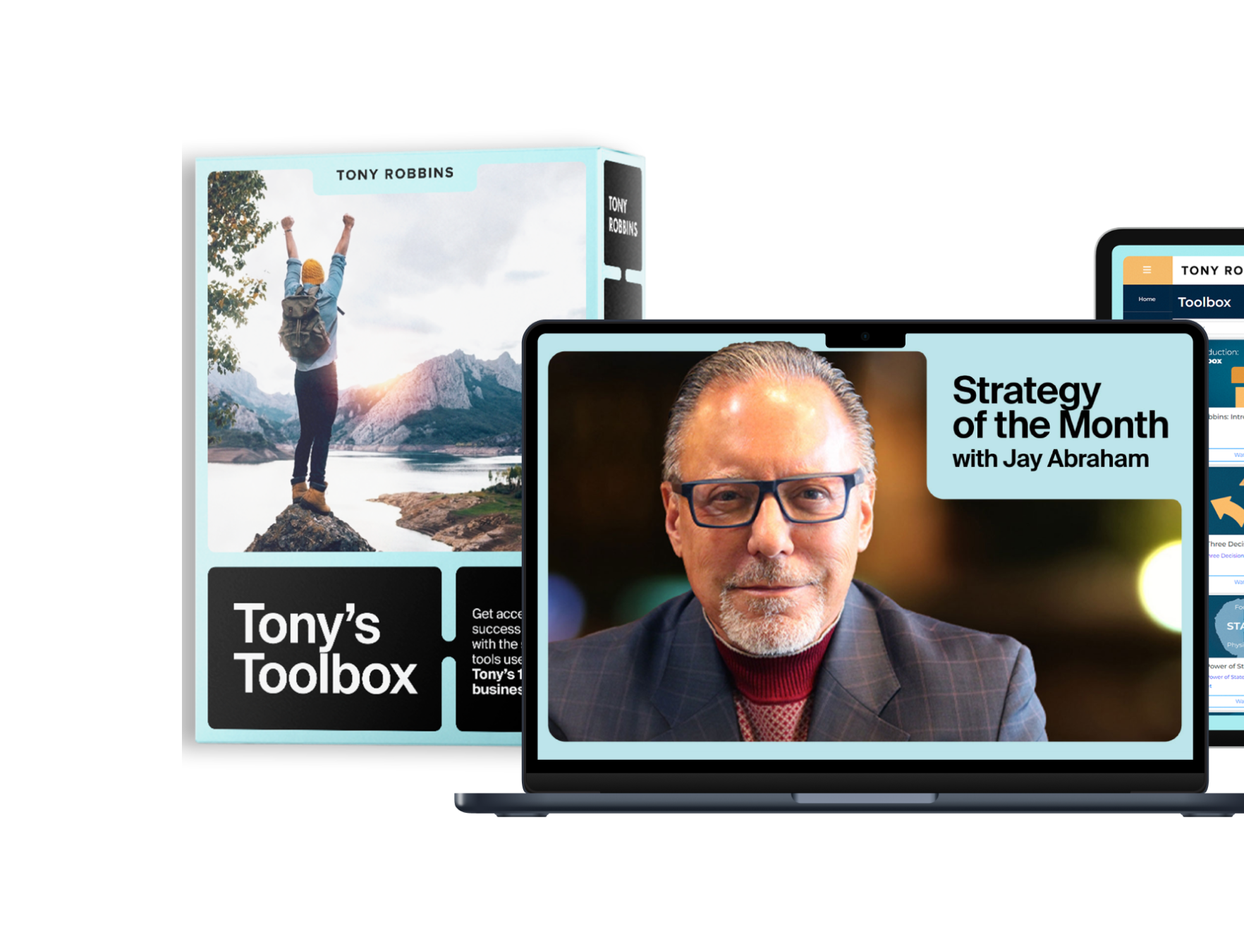 strategy of the month with jay abraham is displayed on a laptop