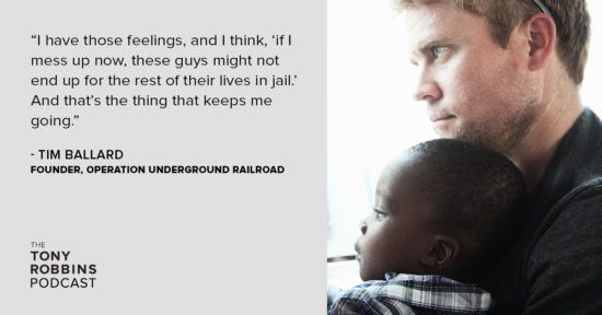 Tim Ballard holding a baby in his arms next to a quote