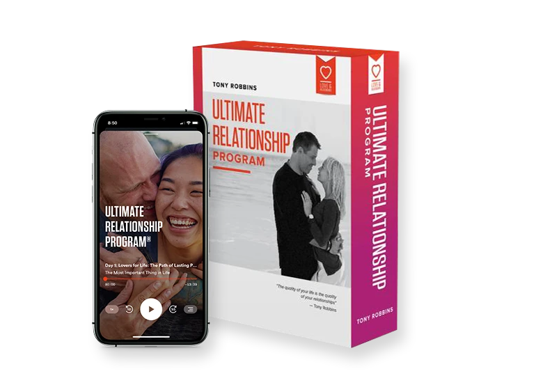 a phone next to a book titled ultimate relationship program