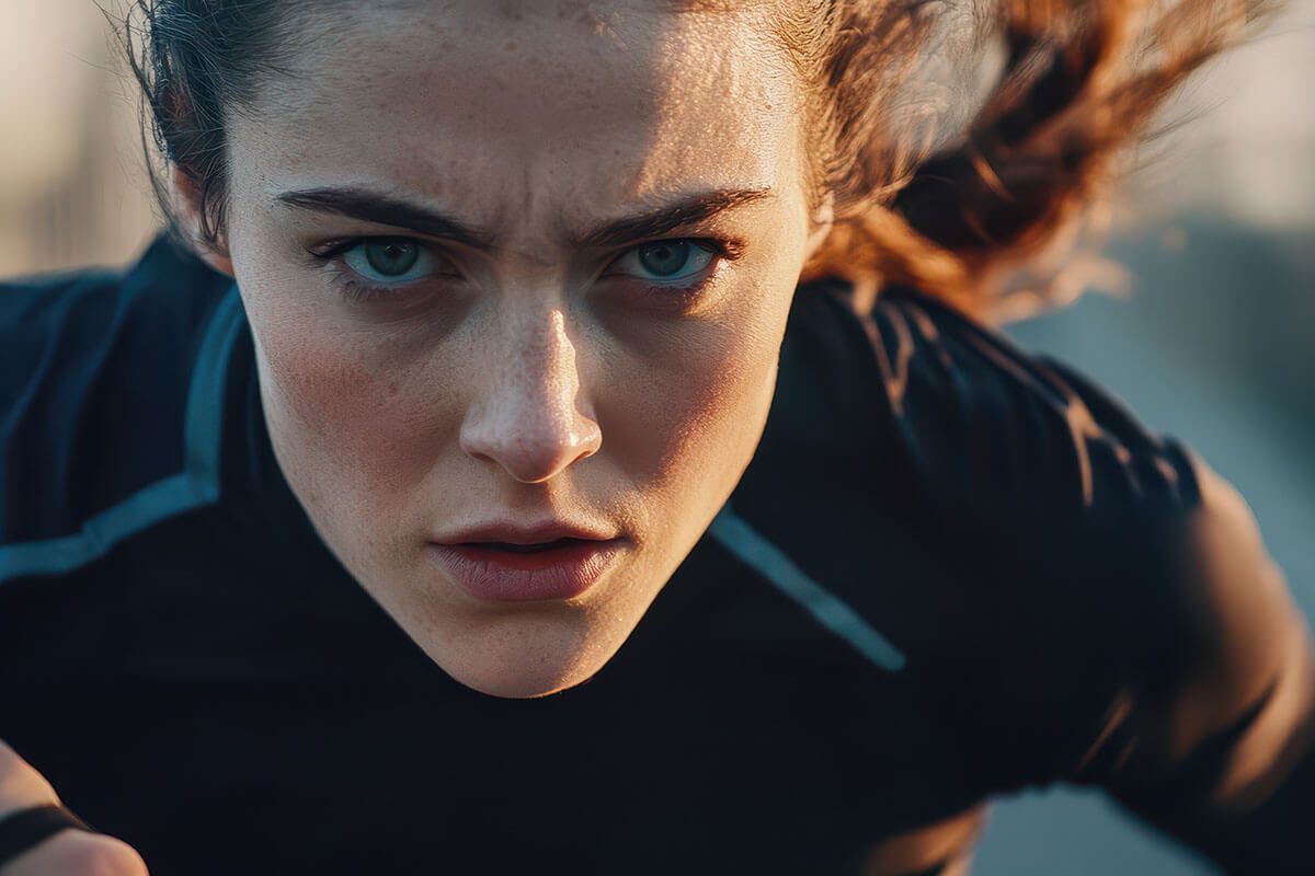a close up of a woman 's face with a serious look on her face .
