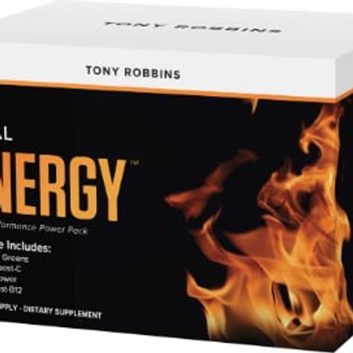 a box of vital energy by tony robbins on a white background .