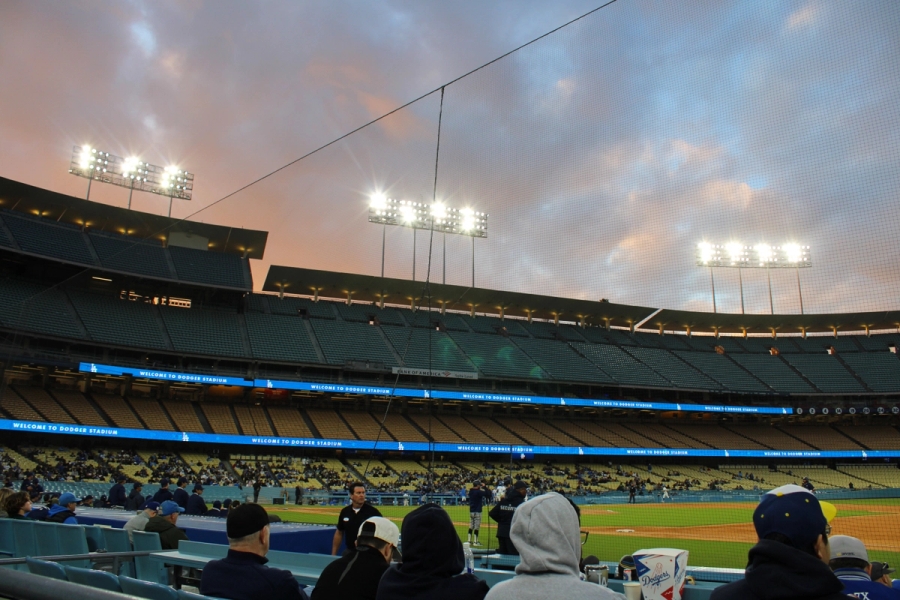 UCLA stadium at sunset.