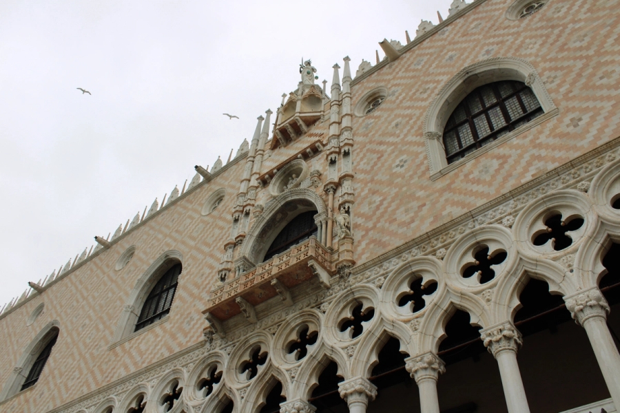 Low POV of a white building.
