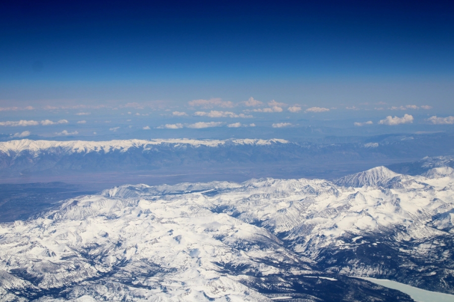 Snow capped mountains.