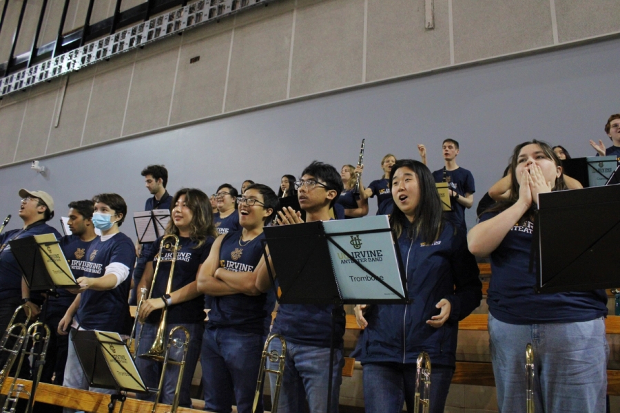 Band members reacting to the game.