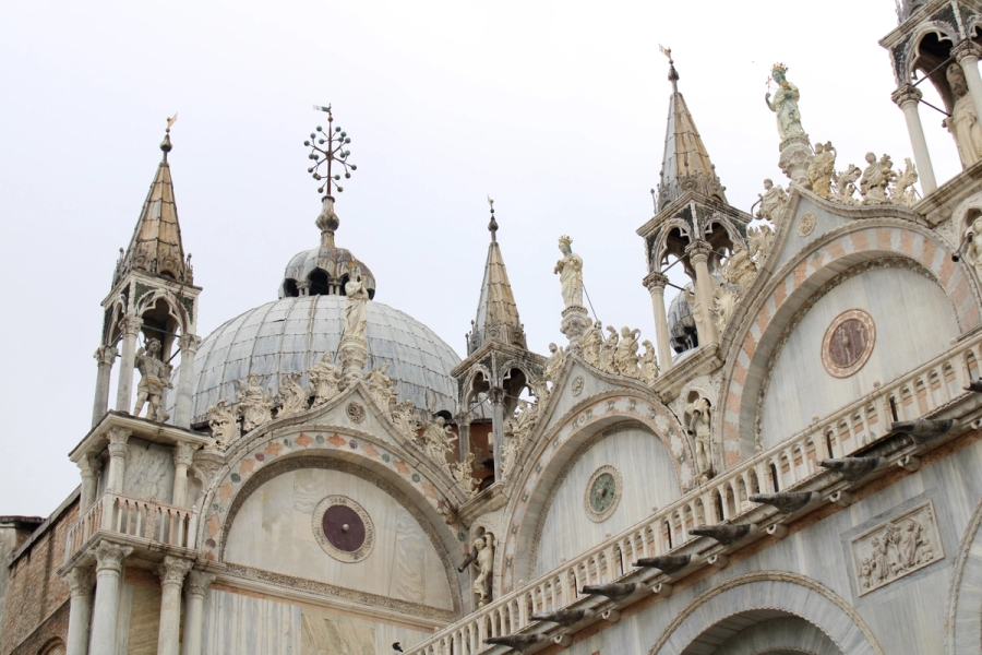 White building with intricate designs.