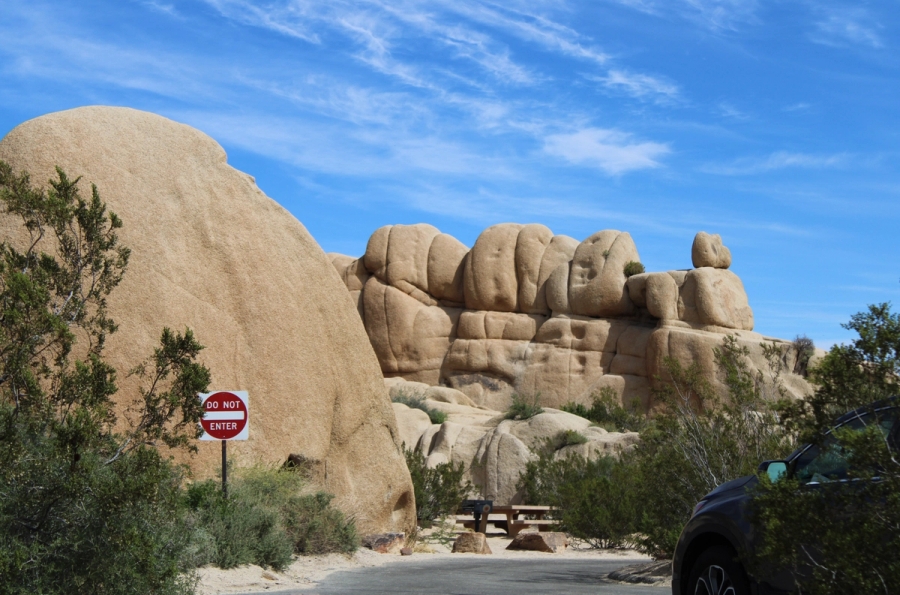 Campgrounds with surrounding rocks.