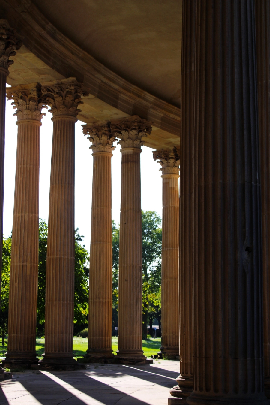 Light hitting the pillars.