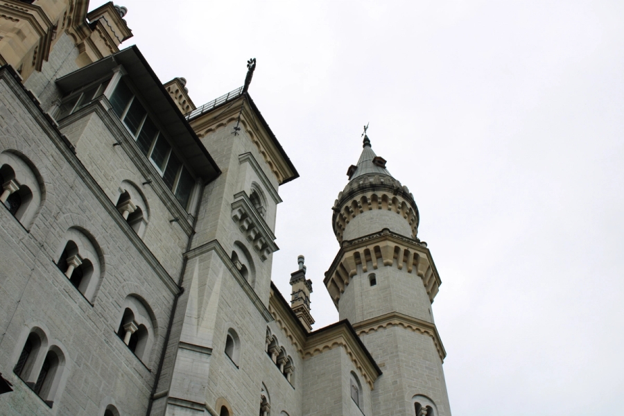 Low POV of castle tower.