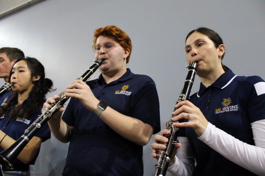 Low POV of clarinets playing.