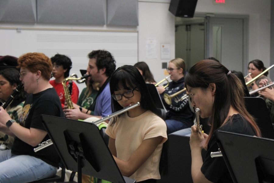 Girls playing the flute.
