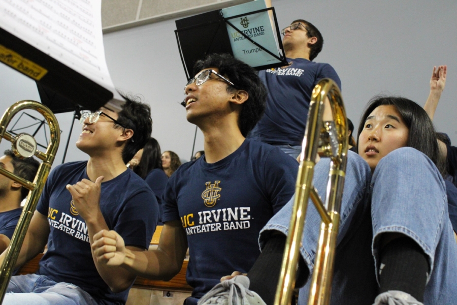 Three trombones reacting differently.