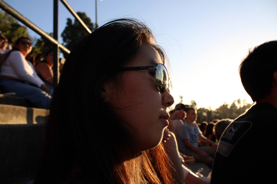 Girl staring at right.