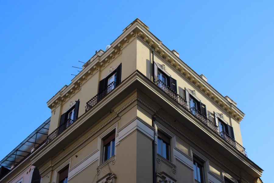 Low corner POV of building.