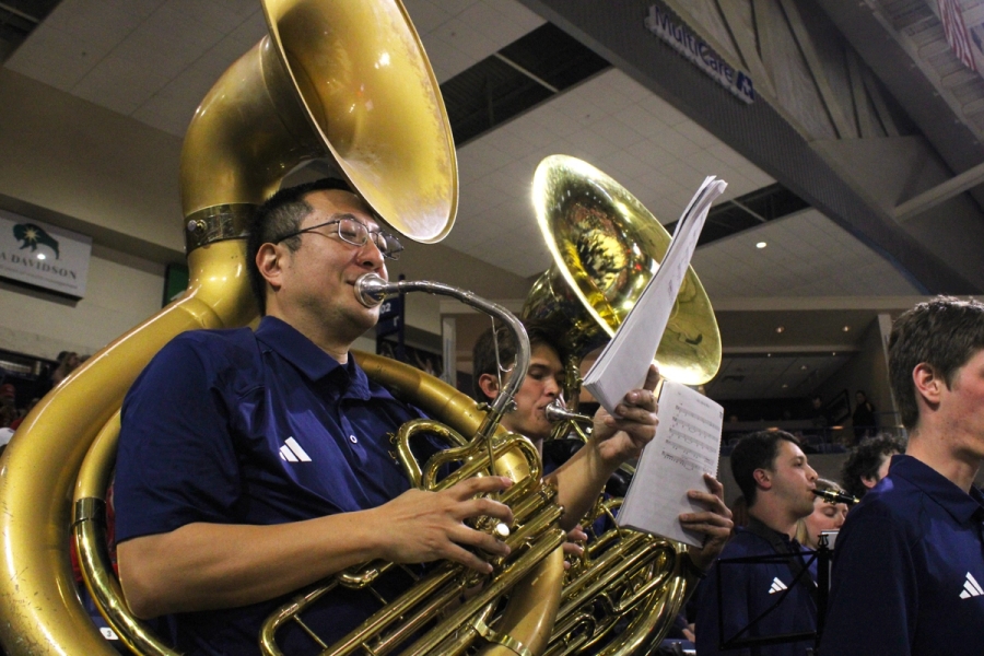 Side POV of tubas.