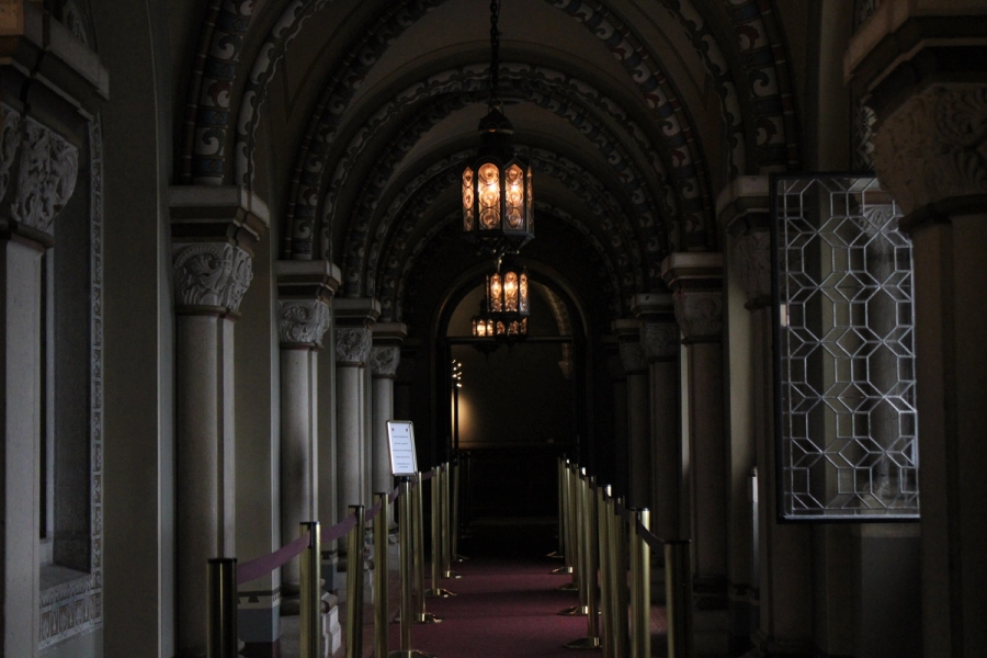 Dark hallway of castle.