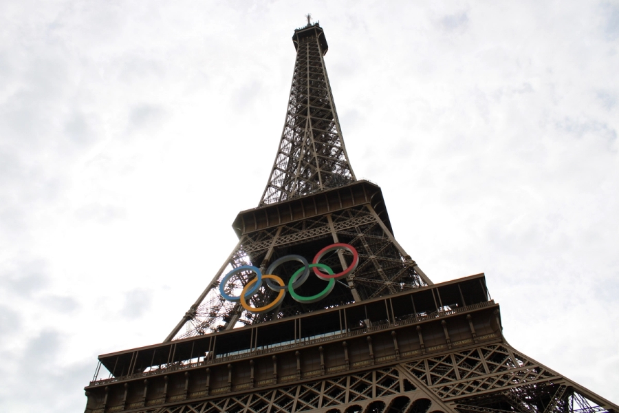 Low angle POV of the Eiffel Tower.