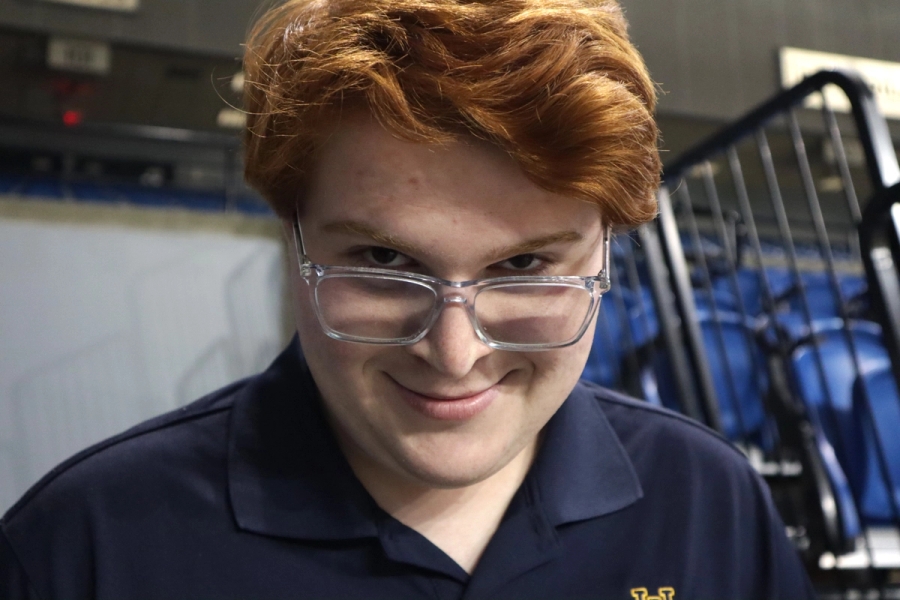 Boy staring menacingly. 
