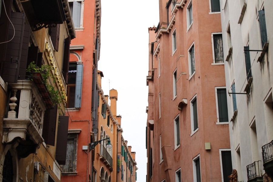 Low POV of buildings from the canal.
