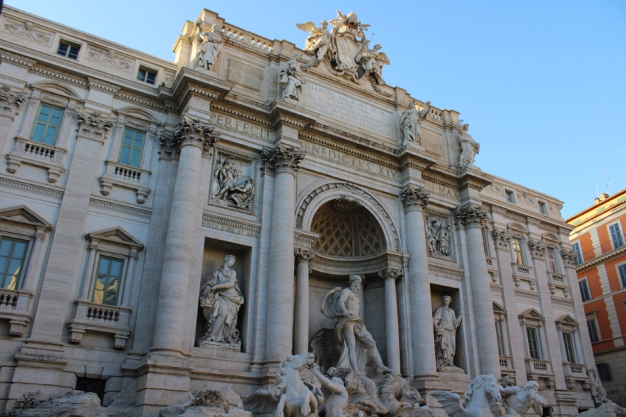 Low angle POV of Trevi Fountain.