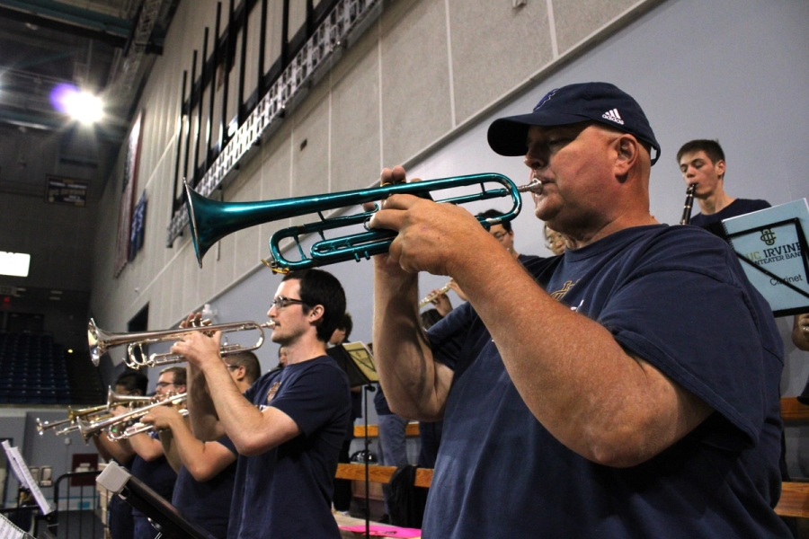 Low side POV of trumpets.