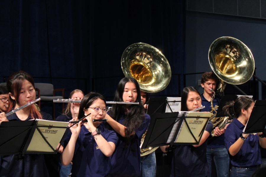 Flutes and tubas playing.