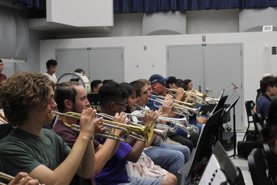 Trumpets section playing.