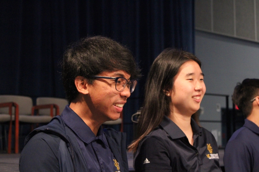 Boy and girl laughing.