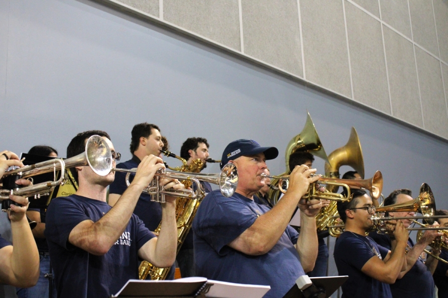 Low side POV of trumpets and top row.